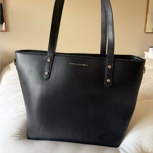 Poppy & Peonies Black Leather Tote with Gold Hardware